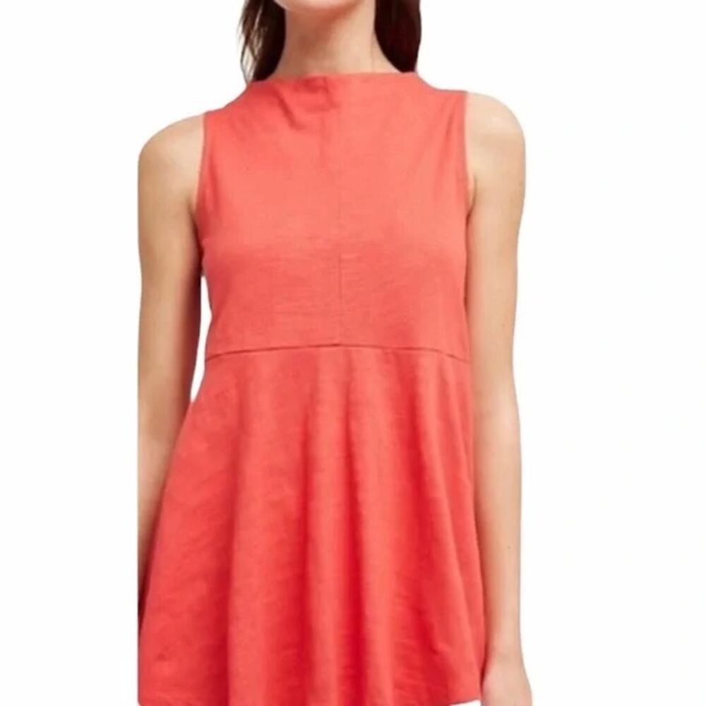 Deletta Coral Pink Orange High Neck Aline Hem Sleeveless Blouse Tank Top XS